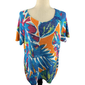 Chico's Colorful Cotton Blend Sweater Blues & Oranges Chico's 2 Regular Large